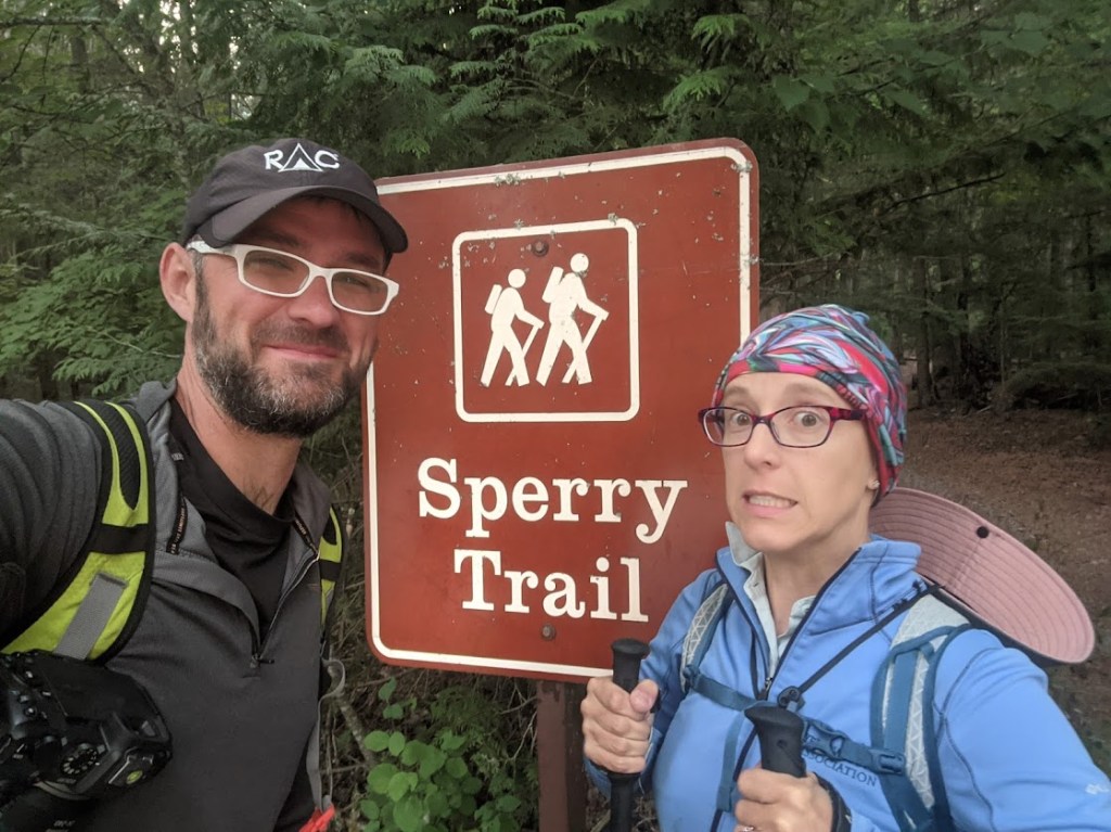 Laura and Dustin posed by the Sperry Trail sign.