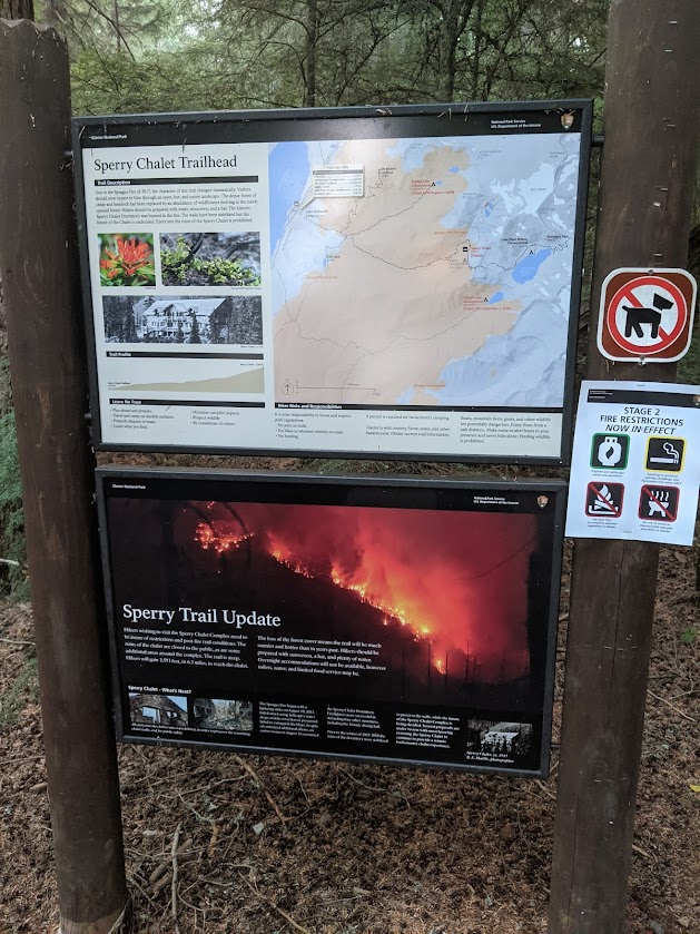 Trail Map and interpretive sign about the 2017 wildfires that damaged this area.